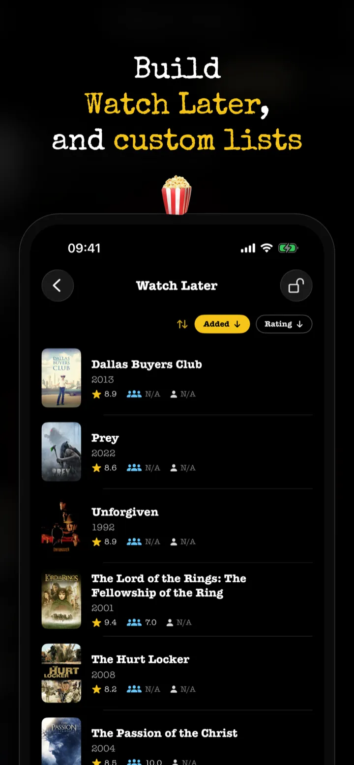 Build Watch Later, and custom lists — a Watch Later list in FilmFeed