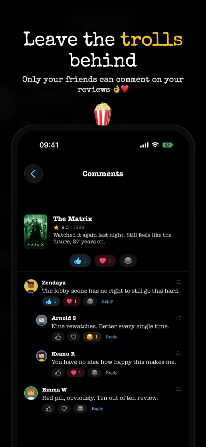 Leave the trolls behind: only your friends can comment on your reviews — a comment thread